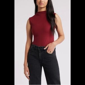Nordstrom Open Edit Funnel Neck Double Layer Bodysuit, large